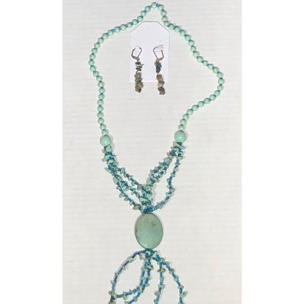 Vintage Stone Beaded Necklace and Earrings Set